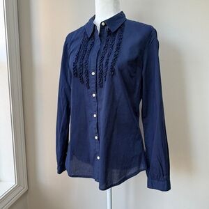 Old Navy Ruffle Front Blue Button-Down Shirt